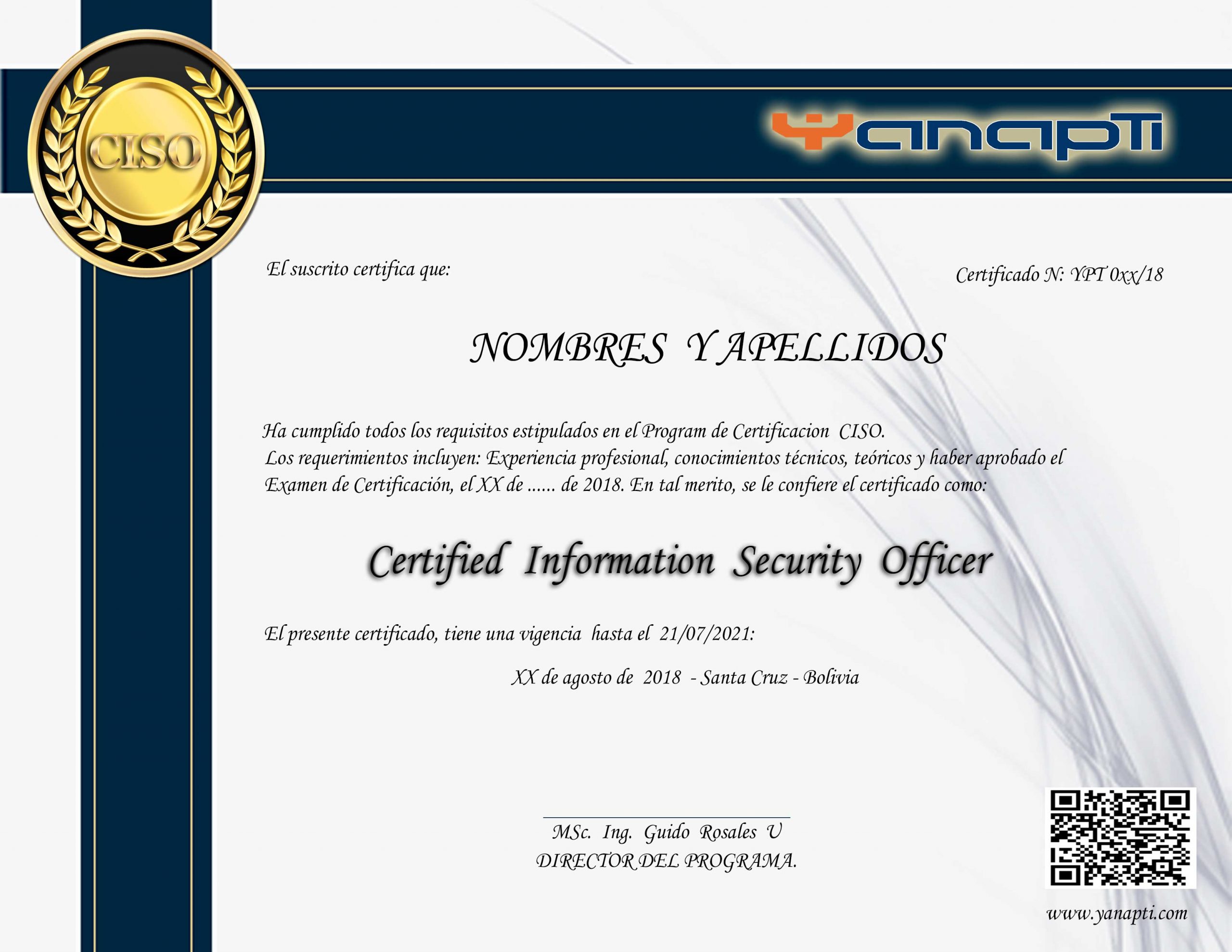 CISO Certified Information Security Officer Yanapti SRL